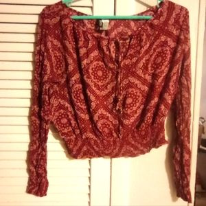 Burgundy and white thin material